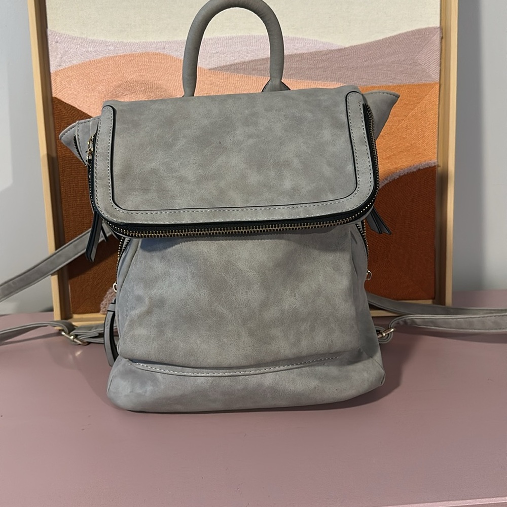 Genuine Light gray Leather Adjustable Mini Backpack